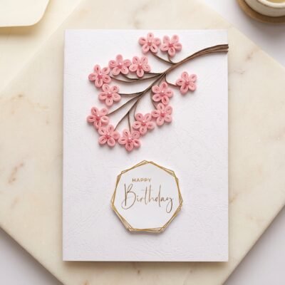 Handcrafted Quilled Sakura Happy Birthday Card | Premium 3D Floral Greeting