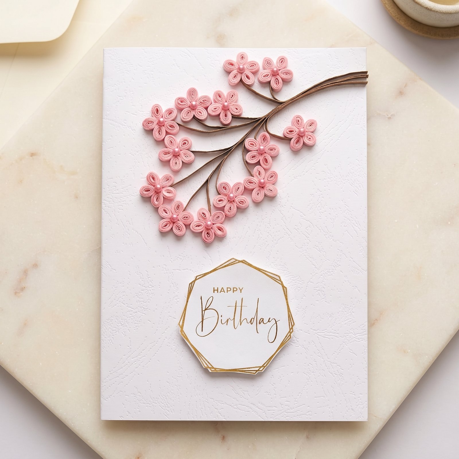 Handcrafted Quilled Sakura Happy Birthday Card | Premium 3D Floral Greeting
