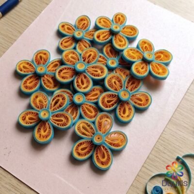 Sunshine Blossom Quilling Flowers – Blue & Orange Handcrafted