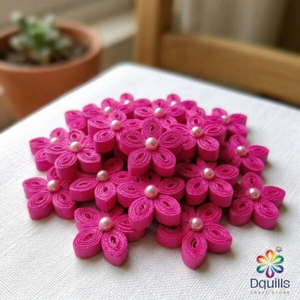 Mini Magenta Pearl Blossom Quilling Flowers – Handcrafted